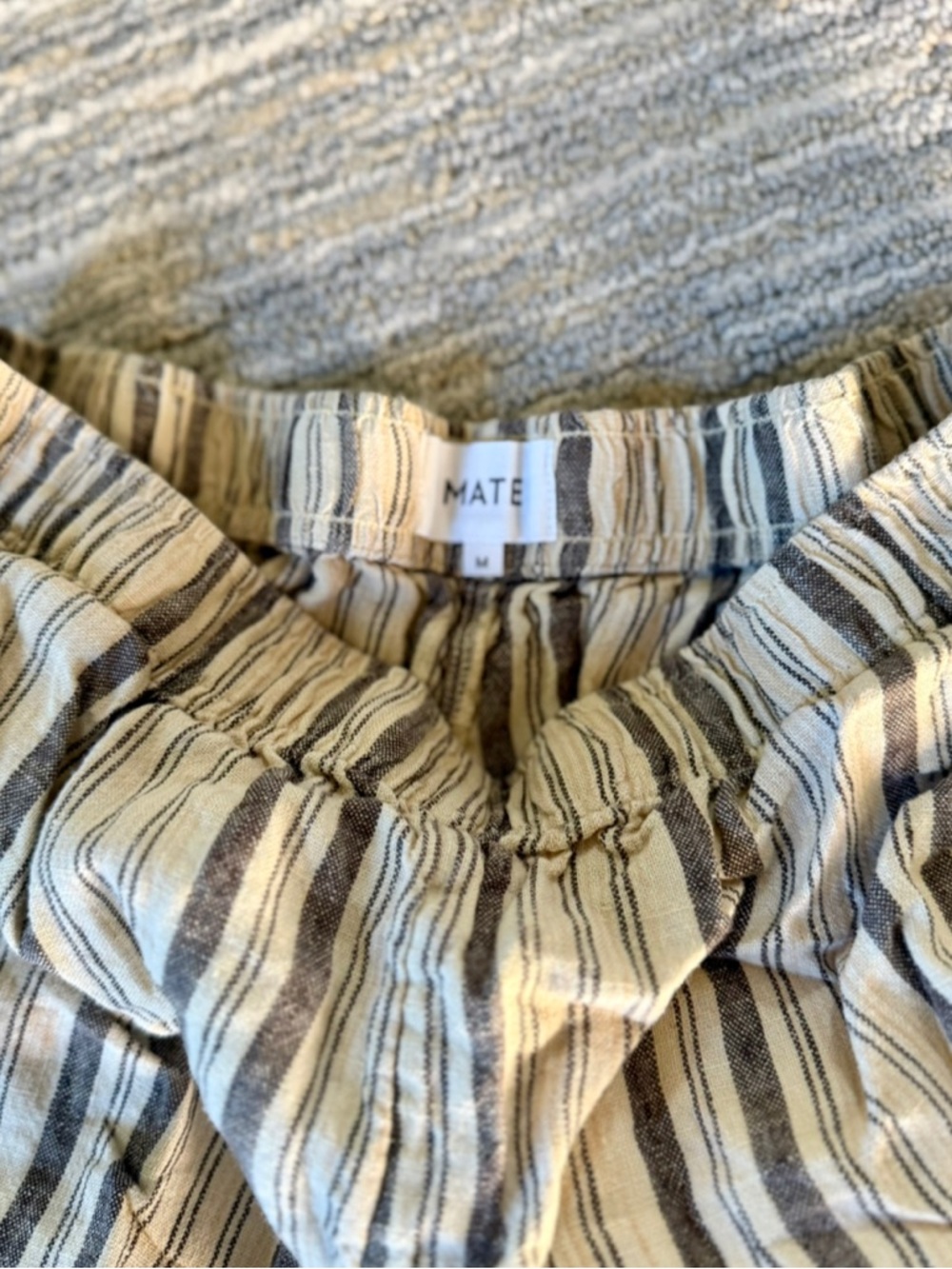 Mate the Label Organic Linen Everyday Short in Straw Stripe - Picture 2 of 3